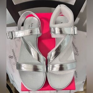 KATE SPADE NY NIB ‘McKEE AUTHENTIC SILVER METALLIC GENUINE VELCOR SANDALS.